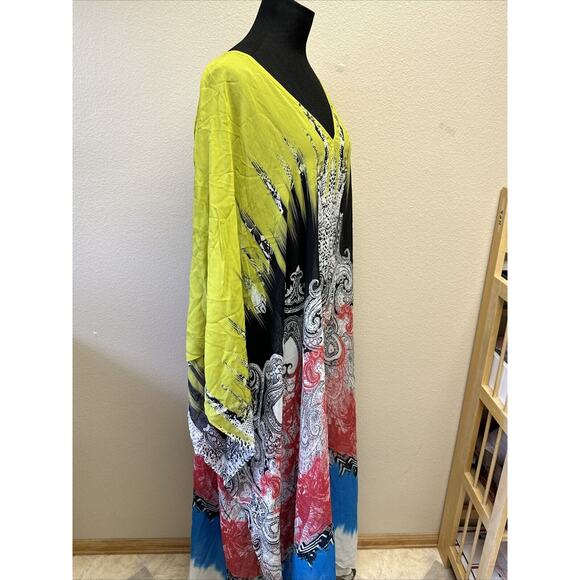 Etro Milano NWT 100% Silk OS Caftan Maxi dress Boho Chic Designer Island Ethnic - Picture 4 of 10